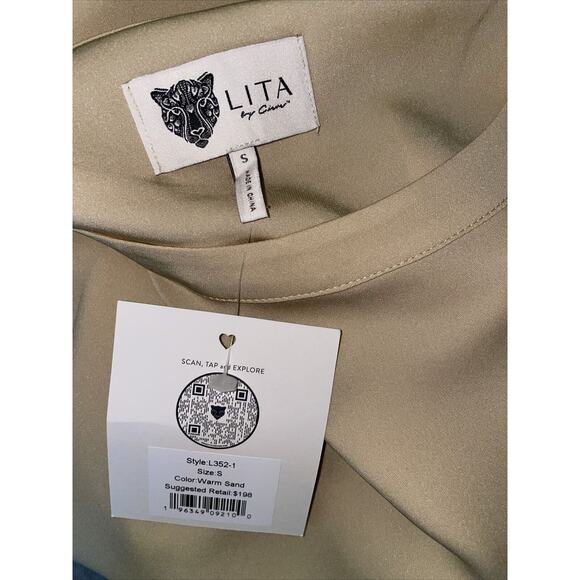 LITA by Ciara NWT 100% Silk Top Blouse Cream Tan Beige Small MSRP $198 - Picture 8 of 16